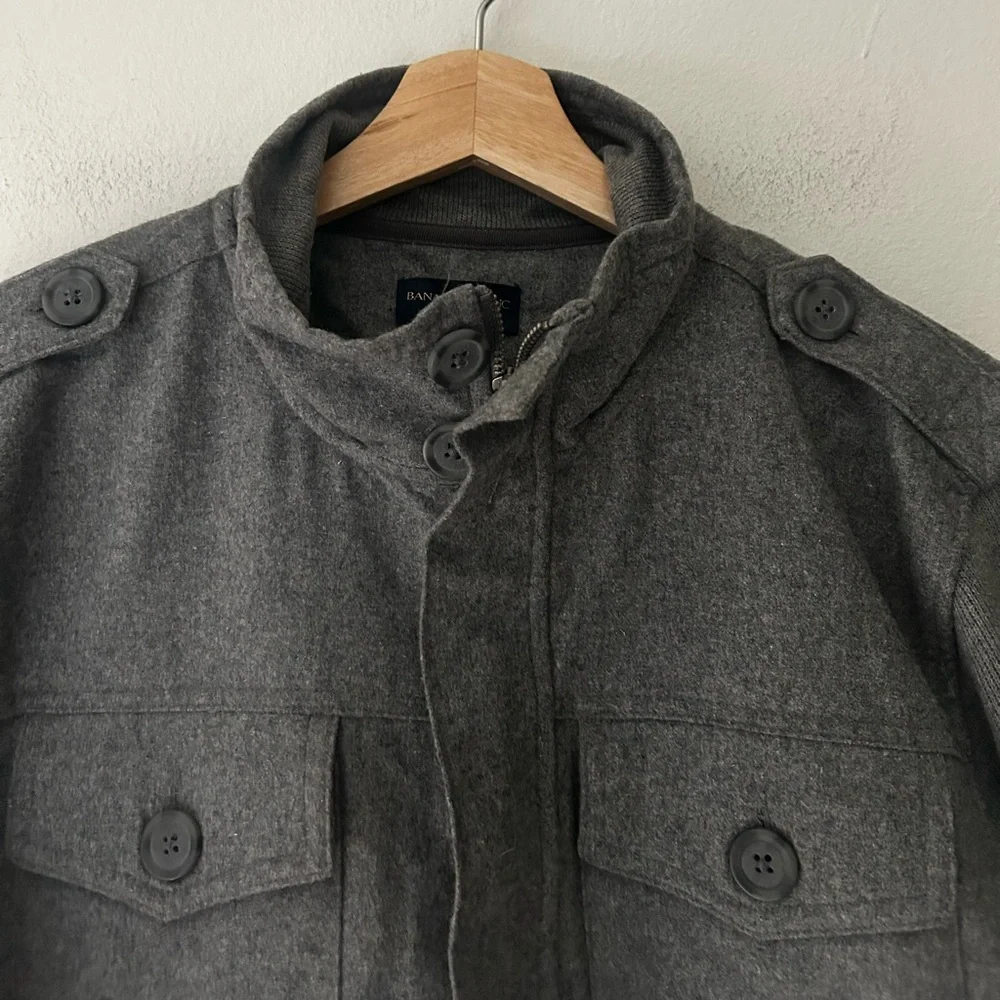 Y2K Banana Republic Men’s Medium Wool Blend Charcoal Military Jacket